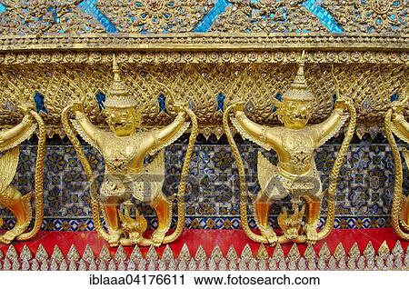 Golden statues, Garuda with Nagas, demons, guardians, Wat Phra Kaeo Temple, Grand Palace, Bangkok, Central Thailand, Thailand, Asia View Large Photo Image Stock Image - Golden statues, Garuda with Nagas, demons, guardians, Wat Phra Kaeo Temple, Grand Palace, Bangkok, Central Thailand, Thailand, Asia. Fotosearch