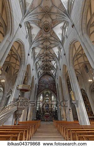 Stock Photo - Gothic nave with lozenge stellar vault, Münster St. Nikolaus, Ueberlingen, Baden-Württemberg, Germany, Europe. Fotosearch