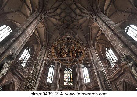 Picture - Gothic vault, English greeting by Veit Stoss, Lorenzkirche, Nuremberg, Middle Franconia, Bavaria, Germany, Europe. Fotosearch