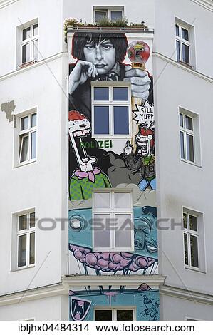 Picture - Graffiti on a renovated house, trendy district, Szenekiez SO36, Berlin-Kreuzberg, Berlin, Germany, Europe. Fotosearch