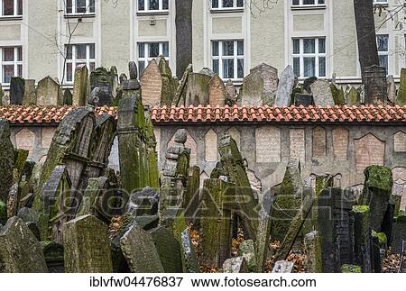 Stock Photo - Grave stones, old Jewish cemetery, Jewish Museum, Josefov, Jewish Quarter, Prague, Bohemia, Czech Republic, Europe. Fotosearch