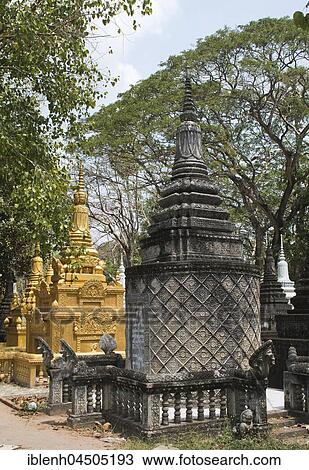 Stock Image - Gravesite in Angkor Wat, Siem Reap, Cambodia, Asia. Fotosearch