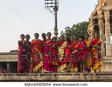 Picture - Group of women, Brihadeeswarar Temple, Thanjavur, Tamil Nadu, India, Asia. Fotosearch