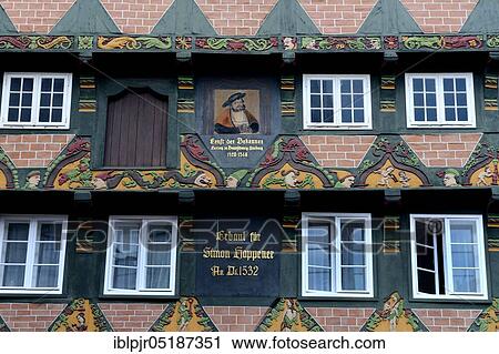 Stock Image - Half-timbered house in Celle, Hoppener Haus, Lower Saxony, Germany, Europe. Fotosearch