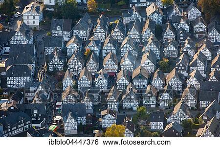 Half-timbered houses, Alter Flecken, historical center, aerial view, Freudenberg, North Rhine-Westphalia, Germany, Europe View Large Photo Image Stock Photograph - Half-timbered houses, Alter Flecken, historical center, aerial view, Freudenberg, North Rhine-Westphalia, Germany, Europe. Fotosearch