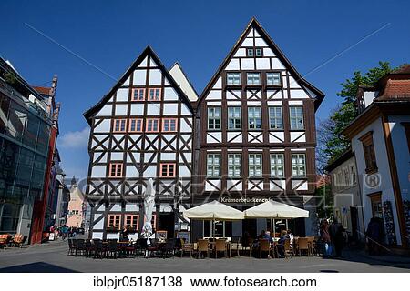 Stock Photo - Half-timbered houses at the Krämerbrücke, Krämerbrückencafe, Erfurt, Thuringia, Germany, Europe. Fotosearch