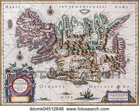 Hand-colored Island map, engraving by cartographers Willem Janszoon and Johannes Blaeu, executed by Georg Carolus, circa 1640 View Large Photo Image Stock Photo - Hand-colored Island map, engraving by cartographers Willem Janszoon and Johannes Blaeu, executed by Georg Carolus, circa 1640. Fotosearch