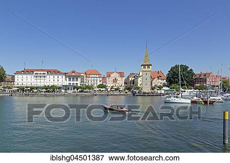 Harbor, Mangenturm, Lindau, Lake Constance, Bavaria, Germany, Europe View Large Photo Image Stock Photo - Harbor, Mangenturm, Lindau, Lake Constance, Bavaria, Germany, Europe. Fotosearch
