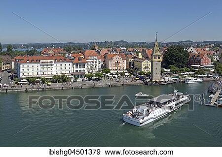 Harbor with Mangenturm, excursion boat, Lindau, Lake Constance, Bavaria, Germany, Europe View Large Photo Image Stock Photo - Harbor with Mangenturm, excursion boat, Lindau, Lake Constance, Bavaria, Germany, Europe. Fotosearch