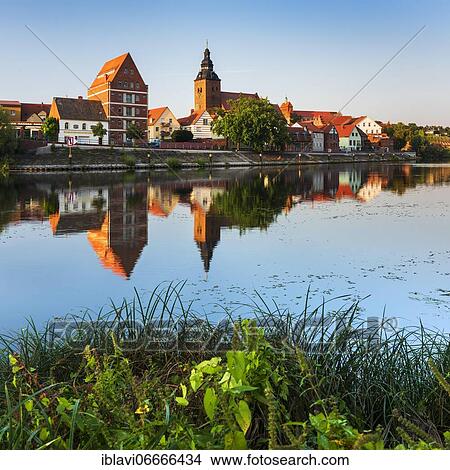 Havelberg with church St. Laurentius and cathedral St. Marien, reflection in the river Havel, Hanseatic city Havelberg, Saxony-Anhalt, Germany, Europe View Large Photo Image Picture - Havelberg with church St. Laurentius and cathedral St. Marien, reflection in the river Havel, Hanseatic city Havelberg, Saxony-Anhalt, Germany, Europe. Fotosearch