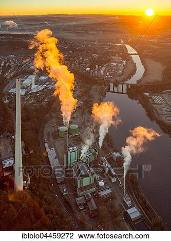 Heating power station Cuno by Lake Harkort, sunrise, Herdecke, Ruhr district, North Rhine-Westphalia, Germany, Europe View Large Photo Image Stock Image - Heating power station Cuno by Lake Harkort, sunrise, Herdecke, Ruhr district, North Rhine-Westphalia, Germany, Europe. Fotosearch