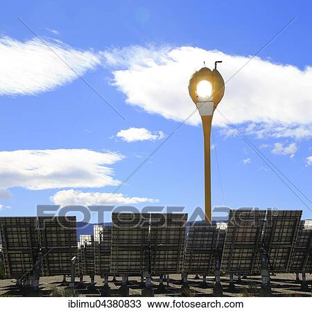 Heliostats reflecting sunrays to receiver tower, centre for exploration of solar energy, Plataforma Solar de Almería, Tabernas Desert, Almería Province, Andalusia, Spain, Europe View Large Photo Image Stock Image - Heliostats reflecting sunrays to receiver tower, centre for exploration of solar energy, Plataforma Solar de Almería, Tabernas Desert, Almería Province, Andalusia, Spain, Europe. Fotosearch