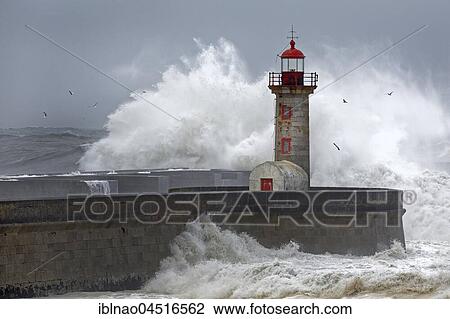 High waves, splashing spray, lighthouse during storm, Porto, Portugal, Europe View Large Photo Image Stock Image - High waves, splashing spray, lighthouse during storm, Porto, Portugal, Europe. Fotosearch