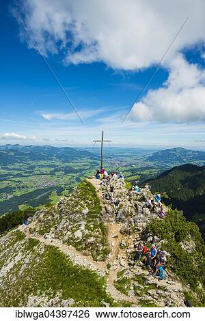 Hikers at the summit, view from Rubihorn, 1957m, Iller Valley, Allgäu, Bavaria, Germany, Europe View Large Photo Image Stock Photograph - Hikers at the summit, view from Rubihorn, 1957m, Iller Valley, Allgäu, Bavaria, Germany, Europe. Fotosearch