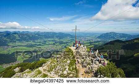 Hikers at the summit, view from Rubihorn, 1957m, Iller Valley, Allgäu, Bavaria, Germany, Europe View Large Photo Image Stock Photography - Hikers at the summit, view from Rubihorn, 1957m, Iller Valley, Allgäu, Bavaria, Germany, Europe. Fotosearch