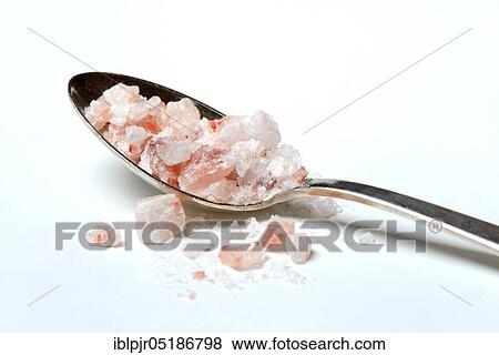 Stock Photo - Himalayan salt in spoon, Himalayan crystal salt, salt crystal, salt crystals. Fotosearch