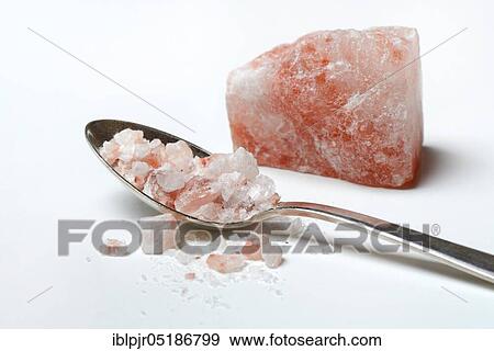 Stock Photo - Himalayan salt in spoon, Himalayan crystal salt, salt crystal, salt crystals. Fotosearch