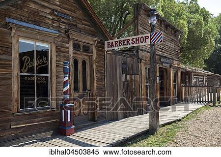Historic buildings, Barber shop, Wild West open-air museum, Nevada City Museum, former gold mining town, Ghost Town, Montana Province, USA, North America View Large Photo Image Stock Photography - Historic buildings, Barber shop, Wild West open-air museum, Nevada City Museum, former gold mining town, Ghost Town, Montana Province, USA, North America. Fotosearch