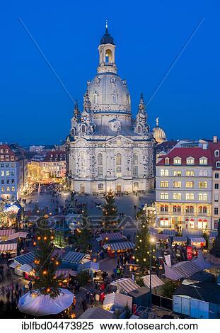 Stock Photography - Historical Renaissance-style Christmas market at Neumarkt in front of the Church of our Lady, Dresden, Saxony, Germany, Europe. Fotosearch