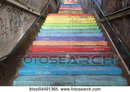 Holsteiner stairs, artistically designed staircase, Wuppertal, Bergisches Land, North Rhine-Westphalia, Germany, Europe View Large Photo Image Stock Photography - Holsteiner stairs, artistically designed staircase, Wuppertal, Bergisches Land, North Rhine-Westphalia, Germany, Europe. Fotosearch
