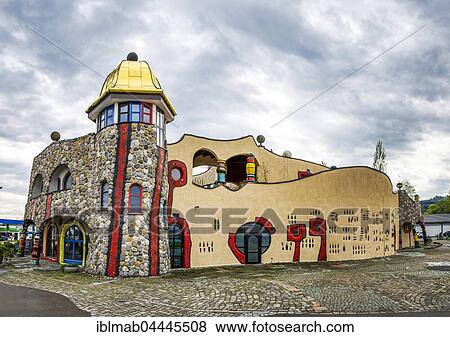 Hundertwasser Markthalle by Friedensreich Hundertwasser, Altenrhein, Staad, Lake Constance, Canton of St. Gallen, Switzerland, Europe View Large Photo Image Stock Photo - Hundertwasser Markthalle by Friedensreich Hundertwasser, Altenrhein, Staad, Lake Constance, Canton of St. Gallen, Switzerland, Europe. Fotosearch