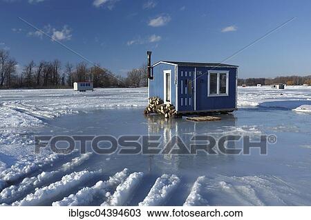 Ice fishing cabin on frozen Saint Lawrence River, Maple Grove, Quebec, Canada, North America View Large Photo Image Stock Image - Ice fishing cabin on frozen Saint Lawrence River, Maple Grove, Quebec, Canada, North America. Fotosearch