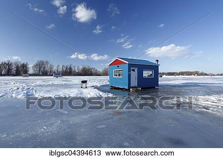 Ice fishing cabin on frozen Saint Lawrence River, Maple Grove, Quebec, Canada, North America View Large Photo Image Stock Image - Ice fishing cabin on frozen Saint Lawrence River, Maple Grove, Quebec, Canada, North America. Fotosearch