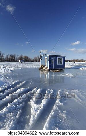 Ice fishing cabin on frozen Saint Lawrence River, Maple Grove, Quebec, Canada, North America View Large Photo Image Stock Image - Ice fishing cabin on frozen Saint Lawrence River, Maple Grove, Quebec, Canada, North America. Fotosearch