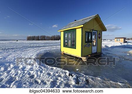 Ice fishing cabin on frozen Saint Lawrence River, Maple Grove, Quebec, Canada, North America View Large Photo Image Stock Image - Ice fishing cabin on frozen Saint Lawrence River, Maple Grove, Quebec, Canada, North America. Fotosearch