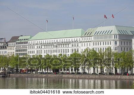 Inner Alster Lake with Jungfernstieg and Hotel Vier Jahreszeiten, Hamburg, Germany, Europe View Large Photo Image Stock Photo - Inner Alster Lake with Jungfernstieg and Hotel Vier Jahreszeiten, Hamburg, Germany, Europe. Fotosearch