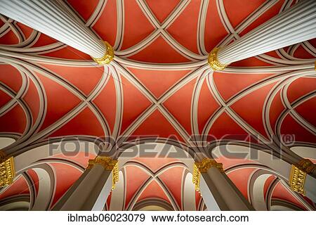 Stock Photo - Interior, Decorated ceiling vault in the columned hall, Red City Hall, Seat of the Berlin Senate, Berlin-Mitte, Berlin, Germany, Europe. Fotosearch