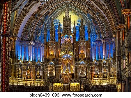 Interior of Notre Dame Basilica, Gothic Revival Architecture, built between 1824 and 1829, Montreal, Quebec, Canada, North America View Large Photo Image Stock Image - Interior of Notre Dame Basilica, Gothic Revival Architecture, built between 1824 and 1829, Montreal, Quebec, Canada, North America. Fotosearch