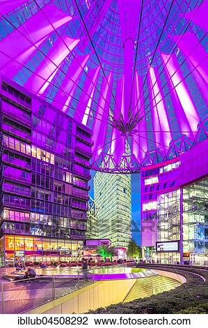 Interior view, illuminated Sony Center, Potsdamer Platz, Berlin, Germany, Europe View Large Photo Image Stock Image - Interior view, illuminated Sony Center, Potsdamer Platz, Berlin, Germany, Europe. Fotosearch