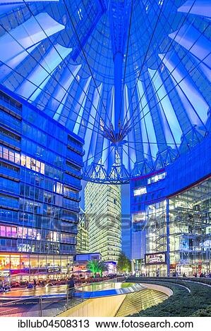 Interior view, illuminated Sony Center, Potsdamer Platz, Berlin, Germany, Europe View Large Photo Image Stock Image - Interior view, illuminated Sony Center, Potsdamer Platz, Berlin, Germany, Europe. Fotosearch