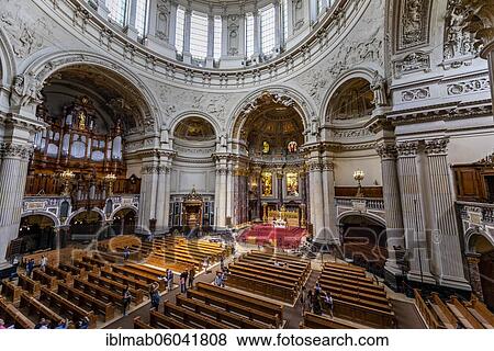 Stock Photo - Interior view with altar and organ, view from the gallery, Berlin Cathedral, Mitte, Berlin, Germany, Europe. Fotosearch