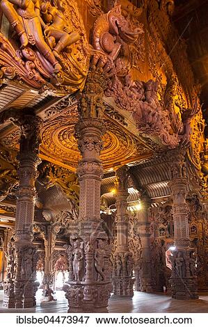 Stock Photo - Interior, wood carvings and mythological figures, Prasat Satchatham temple, Sanctuary of Truth, Naklua, Pattaya, Chon Buri Province, Thailand, Asia. Fotosearch