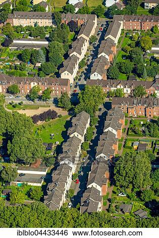Stock Photograph - Jupp Colony, former miners settlement, historic workers' settlement, colliery houses, Duisburg-Hamborn, Duisburg, Ruhr district, North Rhine-Westphalia, Germany, Europe. Fotosearch