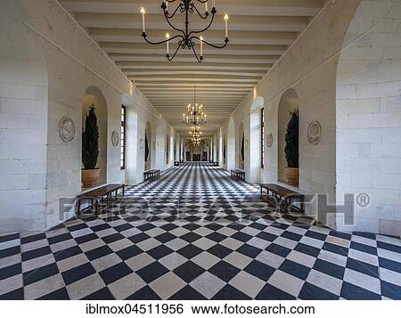 Stock Photograph - Katharina von Medici Gallery in the Castle of Chenonceau, Château de Chenonceau, Department Chenonceaux, Indre-et-Loire, Center, France, Europe. Fotosearch