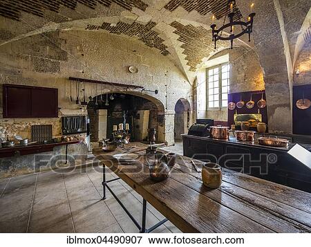 Stock Photo - Kitchen, Castle Valencay, Valencay, Region Centre-Val de Loire, Indre, France, Europe. Fotosearch
