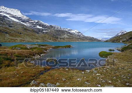 Lago Bianco on the Bernina Pass, Bernina, Upper Engadine, Engadine, Switzerland, Europe View Large Photo Image Stock Photo - Lago Bianco on the Bernina Pass, Bernina, Upper Engadine, Engadine, Switzerland, Europe. Fotosearch