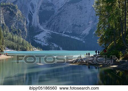 Stock Image - Lago di Braies, nature park Park, Dolomites, Puster Valley, South Tyrol, Italy, Europe. Fotosearch