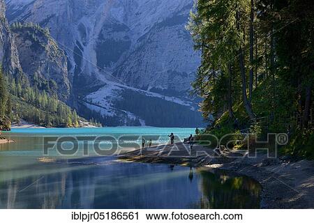Stock Image - Lago di Braies, nature park Park, Dolomites, Puster Valley, South Tyrol, Italy, Europe. Fotosearch