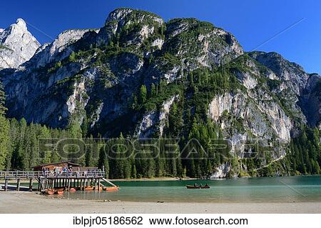 Stock Image - Lago di Braies, nature park Park, Dolomites, Puster Valley, South Tyrol, Italy, Europe. Fotosearch