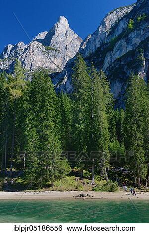 Stock Photograph - Lago di Braies, nature park Park, Dolomites, Puster Valley, South Tyrol, Italy, Europe. Fotosearch