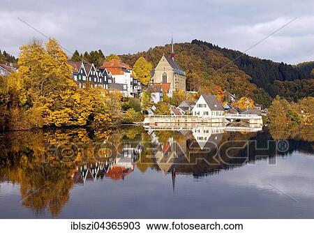 lake Beyenburger and historical center of Beyenburg with the St. Mary Magdalene Church in Wuppertal, Bergisches Land, North Rhine-Westphalia, Germany, Europe View Large Photo Image Stock Image - lake Beyenburger and historical center of Beyenburg with the St. Mary Magdalene Church in Wuppertal, Bergisches Land, North Rhine-Westphalia, Germany, Europe. Fotosearch
