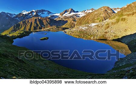 Stock Photo - Lake Mutterberger See, Stubai glacier, Stubai valley, Alps, Tyrol, Austria, Europe. Fotosearch