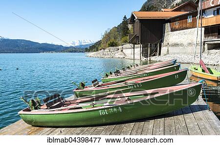 Stock Photo - Lake Walchen, rowboats, Walchensee, Urfeld, Upper Bavaria, Bavaria, Germany, Europe. Fotosearch