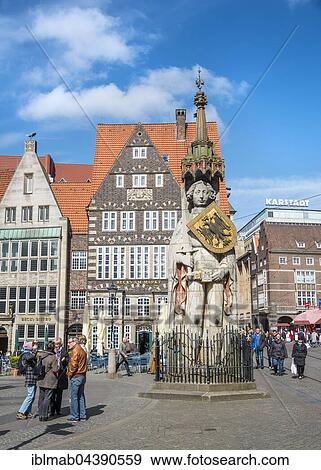 Stock Photo - Landmark Bremer Roland, Roland statue in the market square, historic centre, Bremen, Germany, Europe. Fotosearch