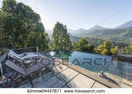 Landscape, swimming pool with deck chairs, hills, Munduk, Bali, Indonesia, Asia View Large Photo Image Stock Image - Landscape, swimming pool with deck chairs, hills, Munduk, Bali, Indonesia, Asia. Fotosearch