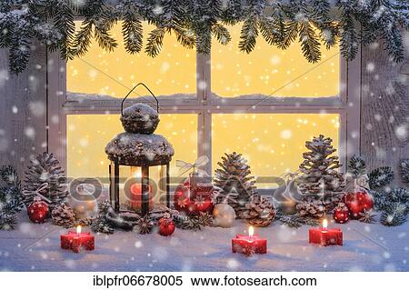 Lantern with Christmas decoration on windowsill View Large Photo Image Stock Photography - Lantern with Christmas decoration on windowsill. Fotosearch